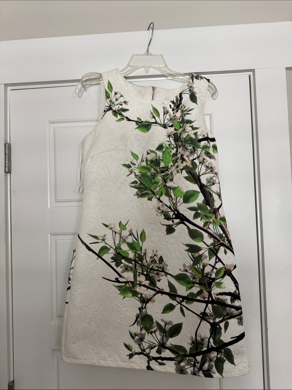 Holly Bracken Sleeveless white Mini Dress with Green Botanical Print